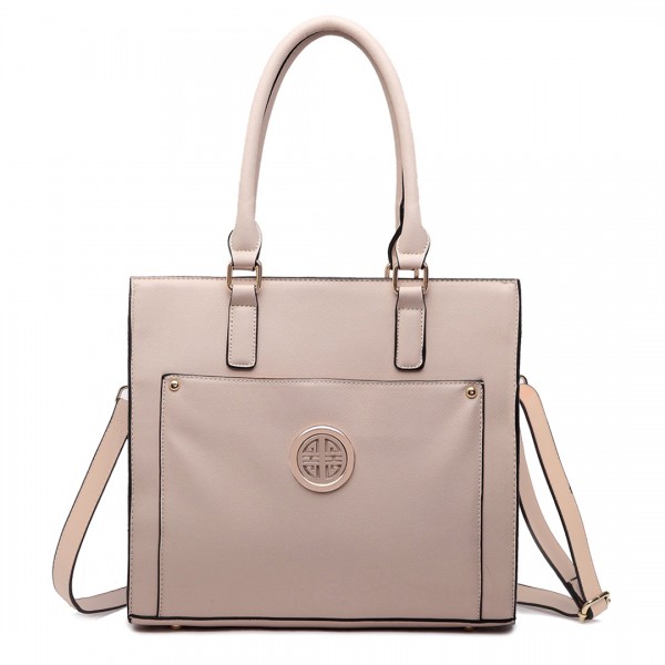 LT1650 - Miss Lulu Textured Leather Look Square Pocket Shoulder Handbag Beige LT1650 - Miss Lulu Textured Leather Look Square Pocket Shoulder Handbag Beige
